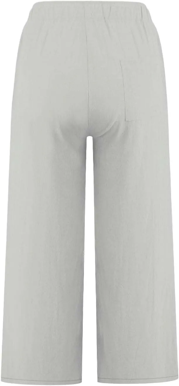Womens Linen Capri Pants with Pockets Wide Leg Cropped Lounge Trousers Drawstring Elastic Waisted Summer Beach Pants 2025