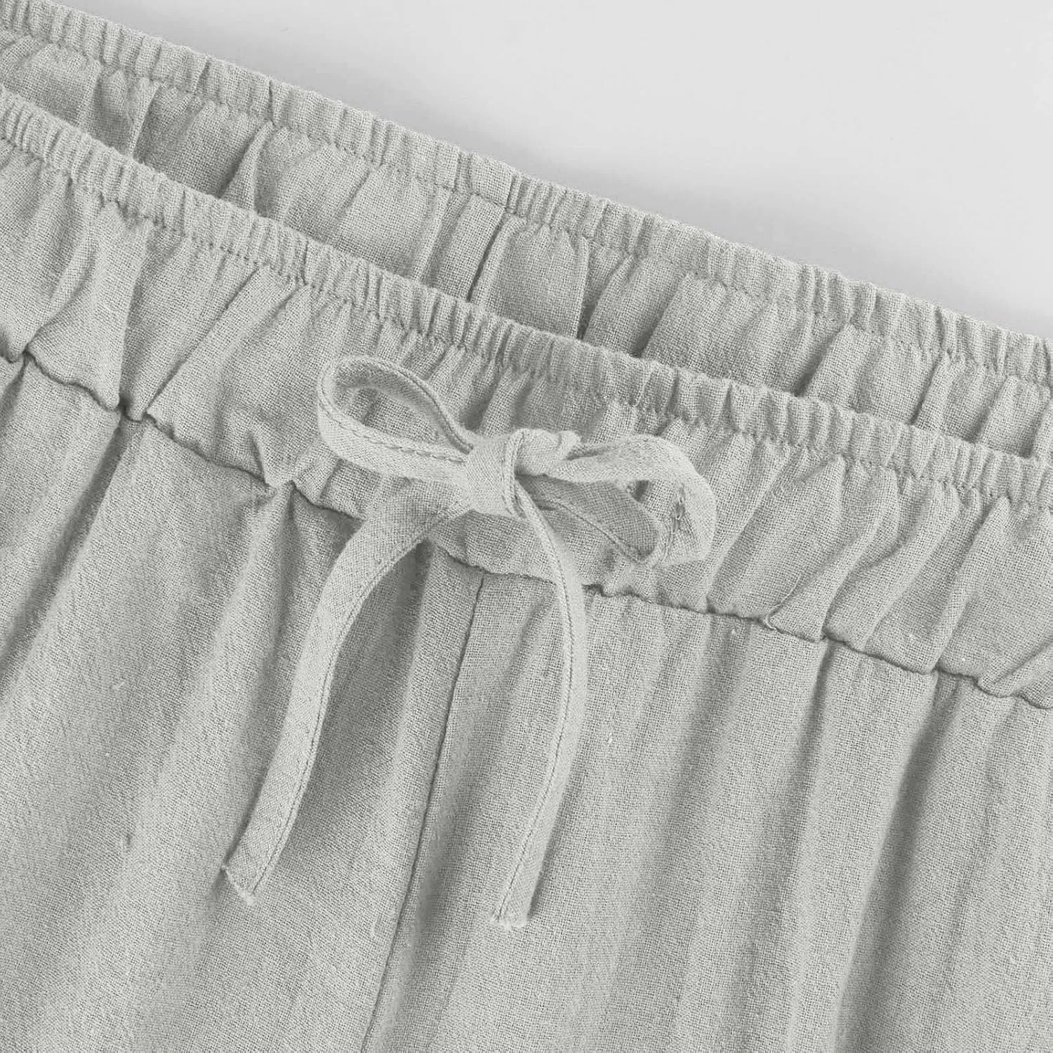 Womens Linen Capri Pants with Pockets Wide Leg Cropped Lounge Trousers Drawstring Elastic Waisted Summer Beach Pants 2025