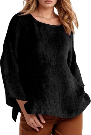 Womens Linen Shirts V Neck Button Blouses Boho Beach Tee Tops Short Sleeve Loose Tunic Tops