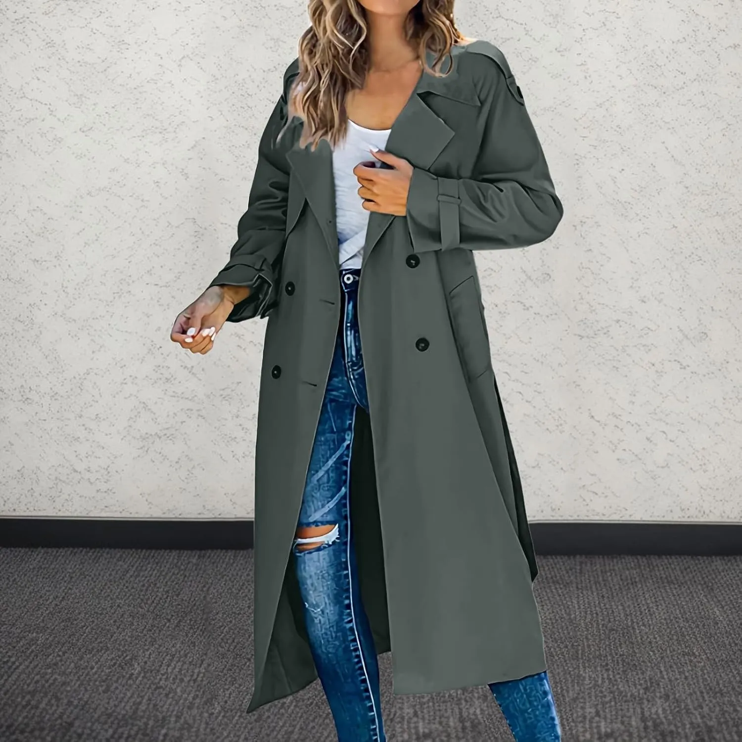 Women's Mid Length Casual Versatile Trench Coat Cute Fall Jackets for Women