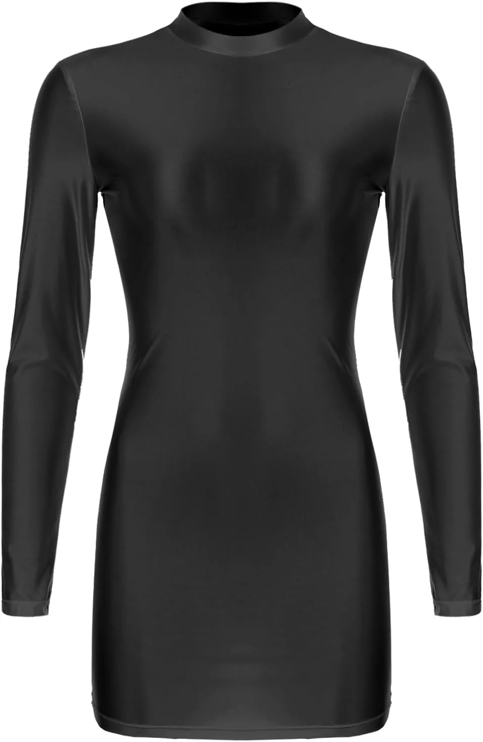 Women's Oil Glossy Mini Bodycon Dress Smooth Sheer Silky Micro Tight Pencil Dress Nightwear