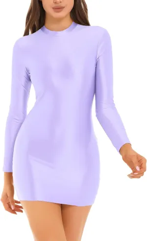 Women's Oil Glossy Mini Bodycon Dress Smooth Sheer Silky Micro Tight Pencil Dress Nightwear