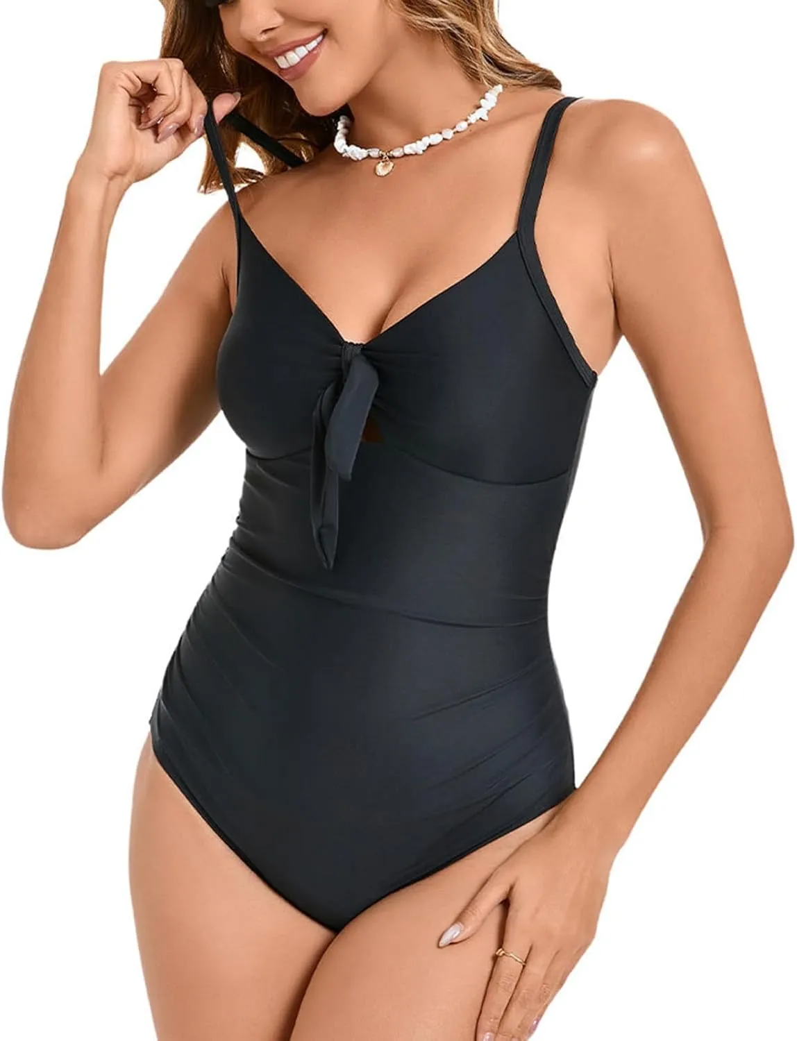 Women's One Piece Swimsuits Oversize Backless Bow Solid Color Sexy High-Waisted Tummy Control Quick-Dry Water Park