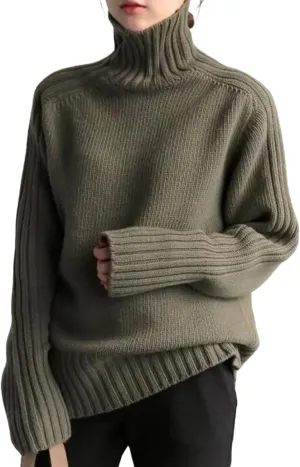 Womens Oversized Loose Longsleeve Sweater Turtleneck Warm Windproof Pullovers Tops