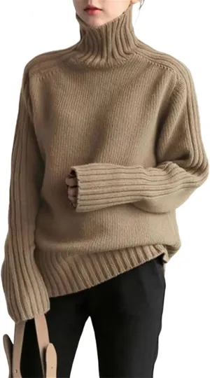 Womens Oversized Loose Longsleeve Sweater Turtleneck Warm Windproof Pullovers Tops