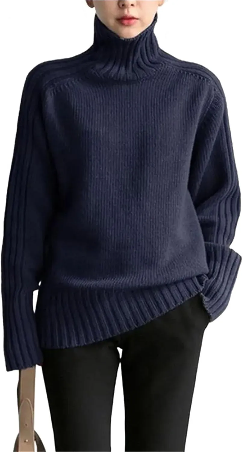 Womens Oversized Loose Longsleeve Sweater Turtleneck Warm Windproof Pullovers Tops