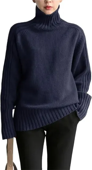 Womens Oversized Loose Longsleeve Sweater Turtleneck Warm Windproof Pullovers Tops