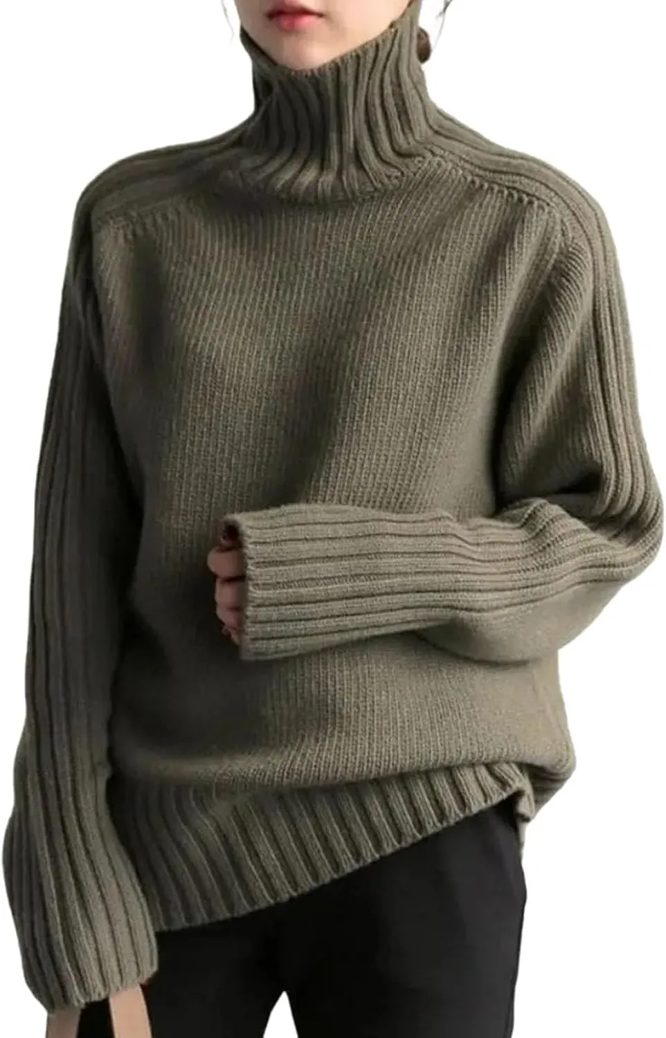 Womens Oversized Loose Longsleeve Sweater Turtleneck Warm Windproof Pullovers Tops