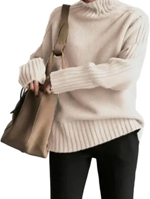 Womens Oversized Loose Longsleeve Sweater Turtleneck Warm Windproof Pullovers Tops