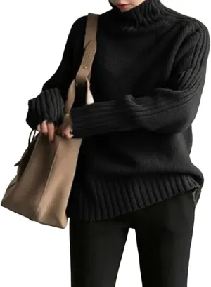 Womens Oversized Loose Longsleeve Sweater Turtleneck Warm Windproof Pullovers Tops