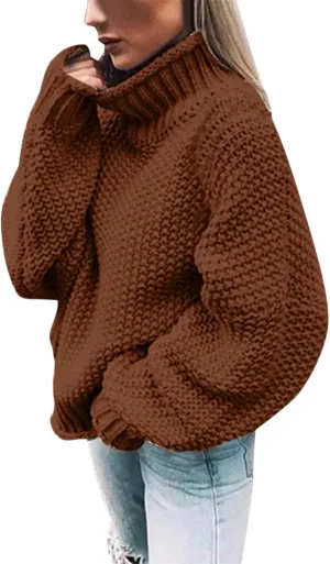 Womens Oversized Turtleneck Pullover Sweater 2024 Winter Fall Fashion Solid Color Loose Chunky Knit Tunic Jumper Tops