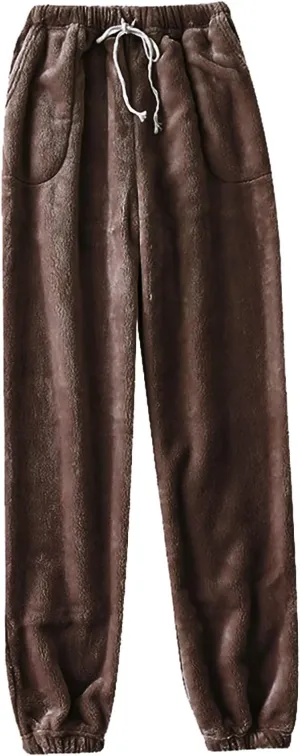 Womens Pajama Pants Drawstring Fuzzy Flannel Pj Lounge Bottoms Comfy Warm Trousers with Pockets Christmas Sleepwear