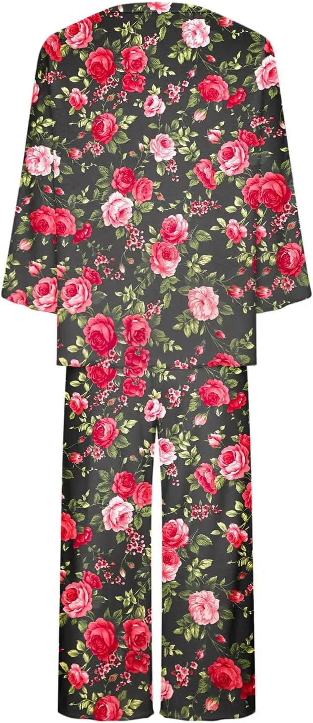 Women's Pajama Set Soft Comfy Cotton Long Sleeve Shirt and Capri Pants Sleepwear Pjs Sets Lounge Set