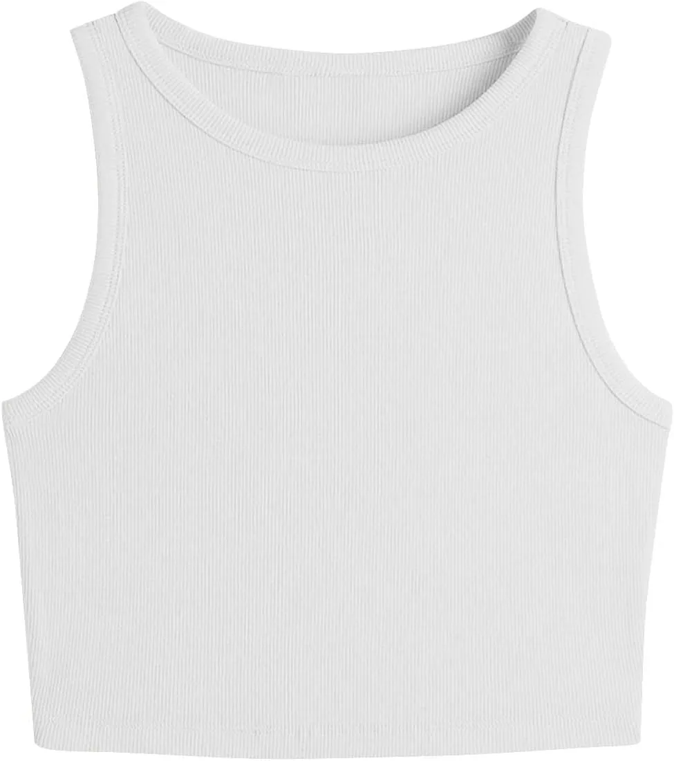 Women's Ribbed Knit Crop Racerback Tops, Fashion Elastic Slim Athletic Workout Tank Summer Sports Trendy Clothes