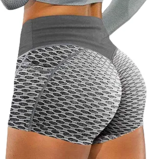 Womens Scrunch Butt Lifting Yoga Shorts with Pockets Tummy Control High Waisted Booty Shorts Textured Legging