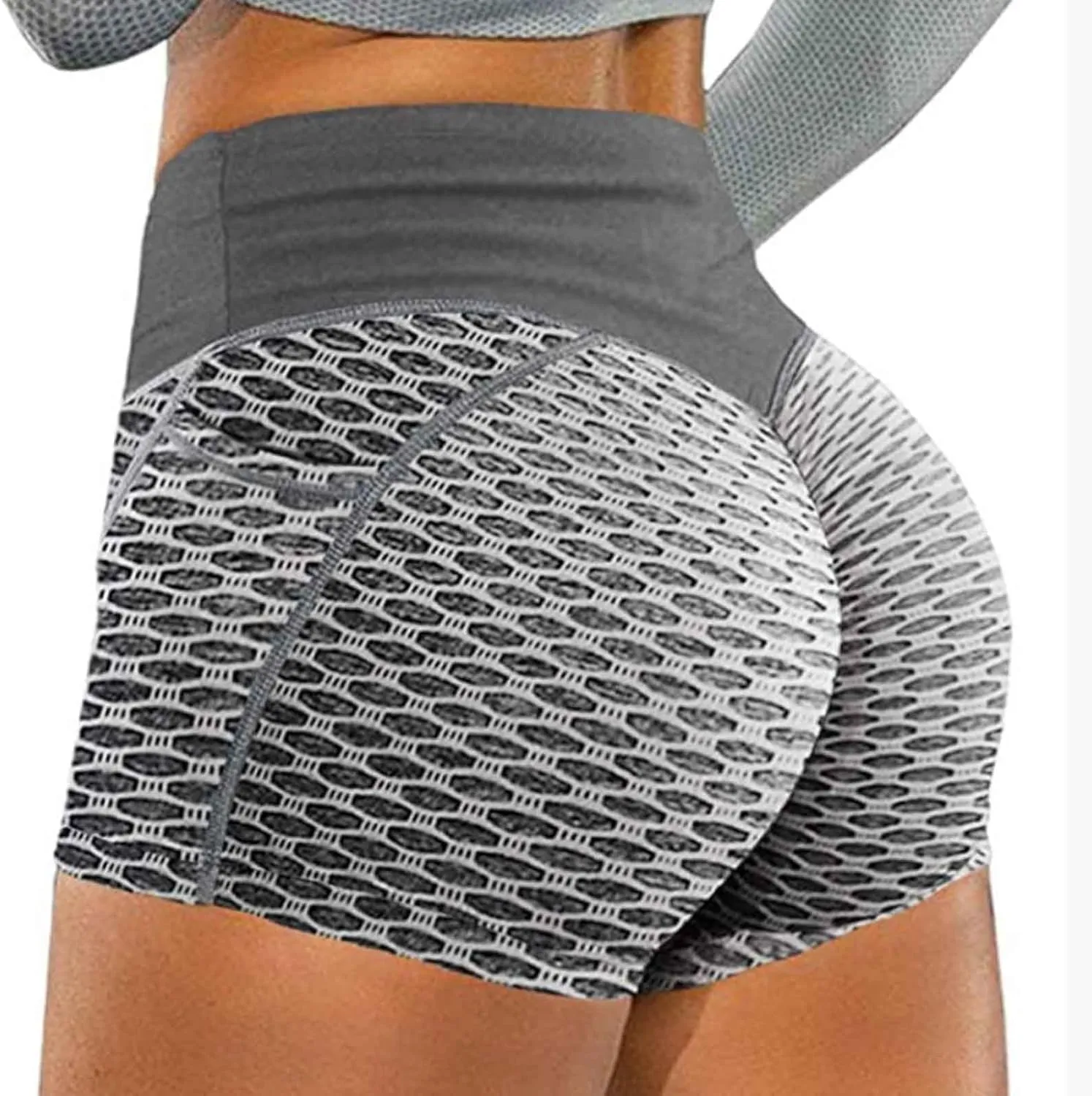 Womens Scrunch Butt Lifting Yoga Shorts with Pockets Tummy Control High Waisted Booty Shorts Textured Legging