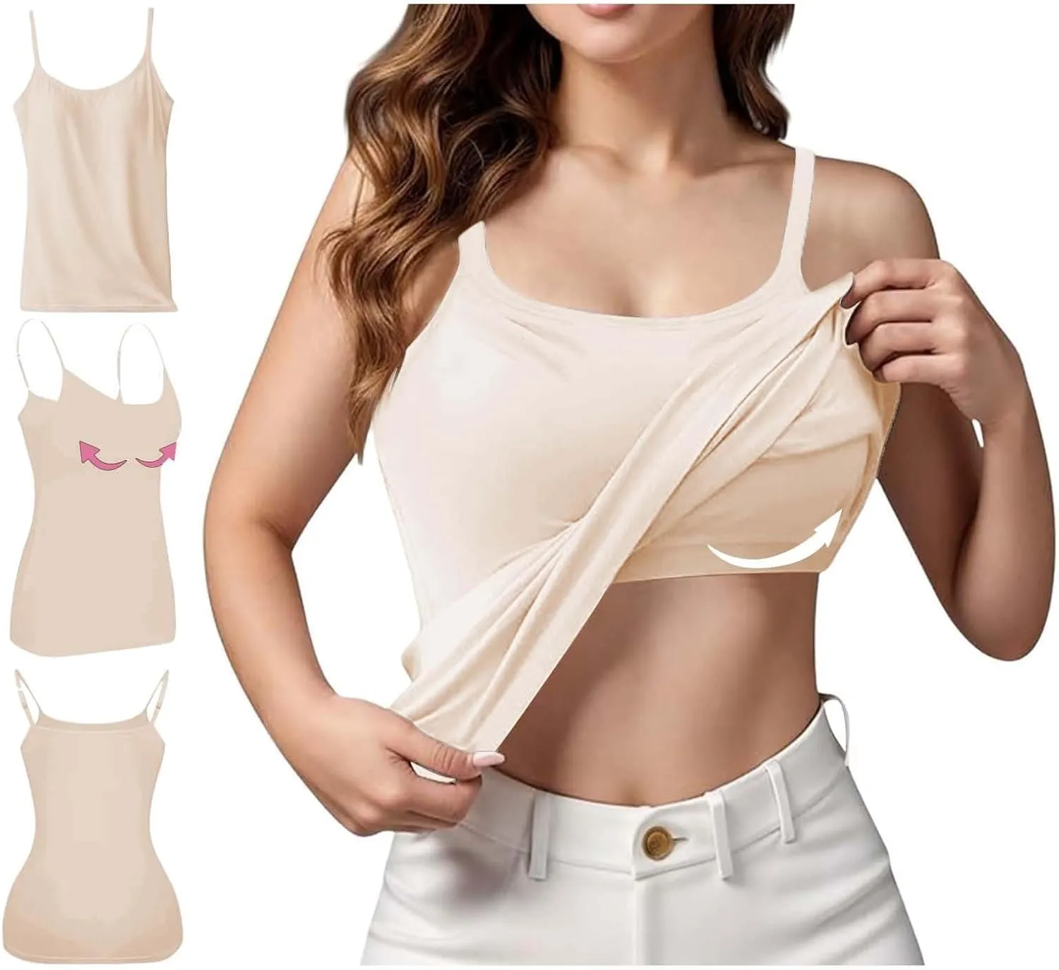 Women's Shaping Cami with Built in Bra, Tummy Control Shapewear Camisole Tops for Woman T-Shirt with Built-in Bra