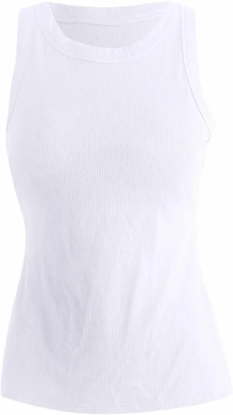 Women's Shelf Bra Tank Top Racerback Summer Cami Yoga Shirts Cotton Undershirt