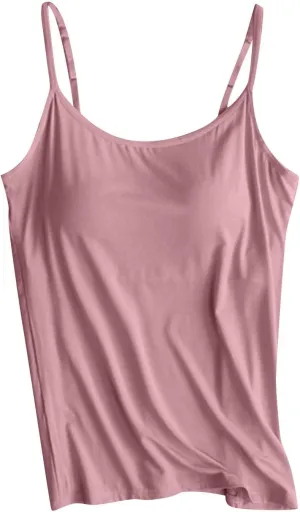Womens Sleeveless Tank Tops with Built in Bras Adjustable Spaghetti Strap Camisoles Summer Casual Basic Cami Shirts