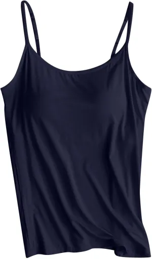 Womens Sleeveless Tank Tops with Built in Bras Adjustable Spaghetti Strap Camisoles Summer Casual Basic Cami Shirts