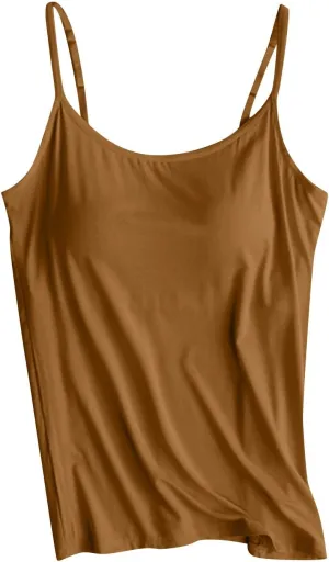 Womens Sleeveless Tank Tops with Built in Bras Adjustable Spaghetti Strap Camisoles Summer Casual Basic Cami Shirts