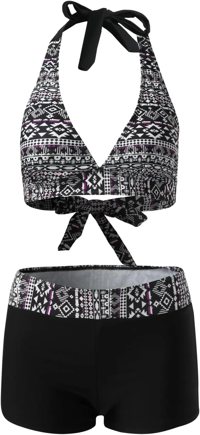Women's Summer Sexy Bikini Sets Push Up Tie Back Bra with Boyshorts Swim Suits Summer Beach Swimwear