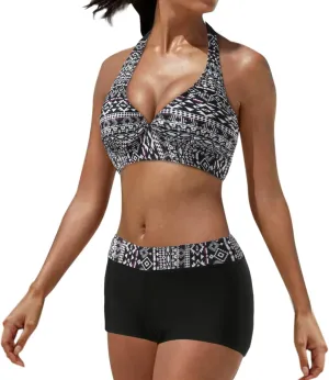 Women's Summer Sexy Bikini Sets Push Up Tie Back Bra with Boyshorts Swim Suits Summer Beach Swimwear