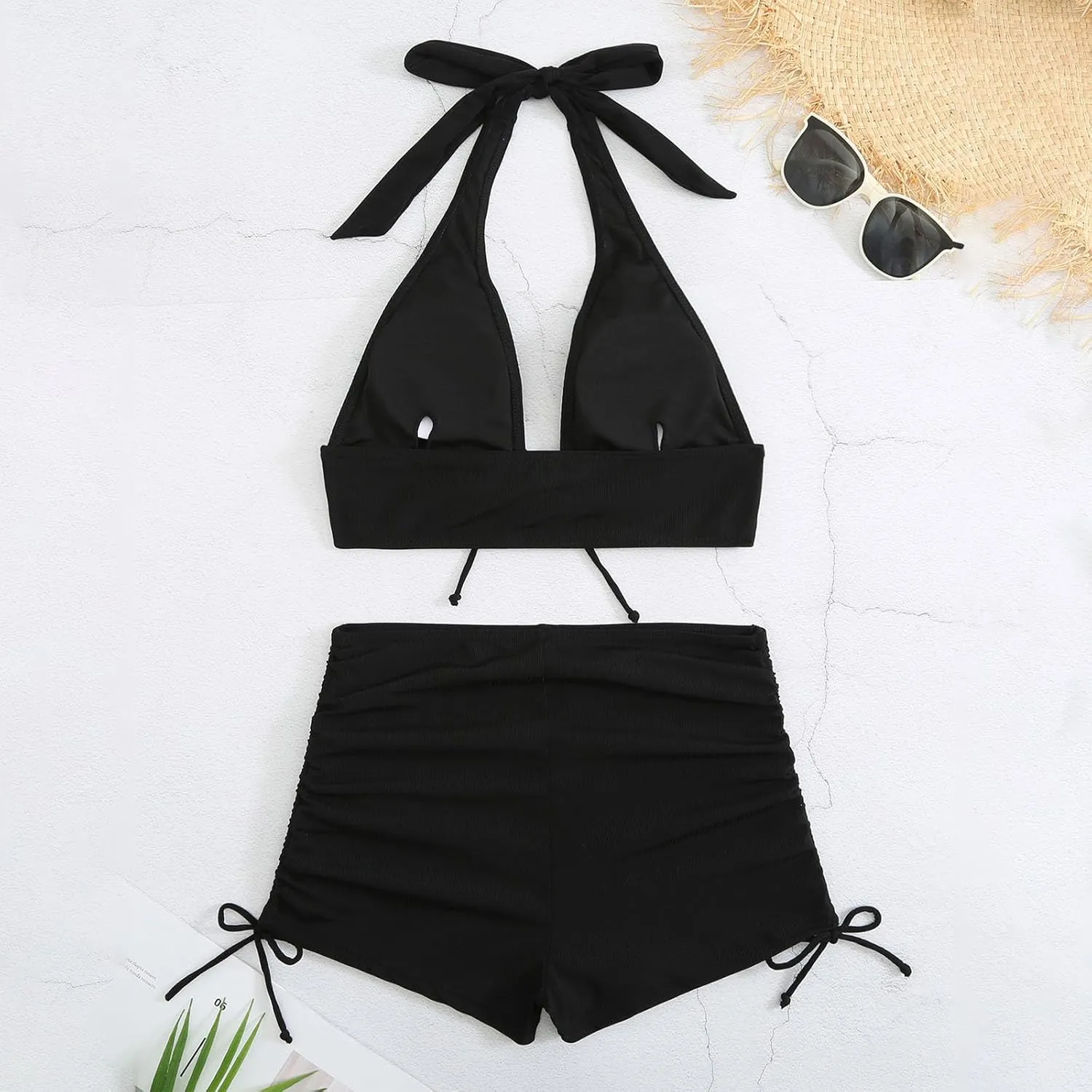 Women's Summer Sexy Bikini Sets Push Up Tie Back Bra with Boyshorts Swim Suits Summer Beach Swimwear