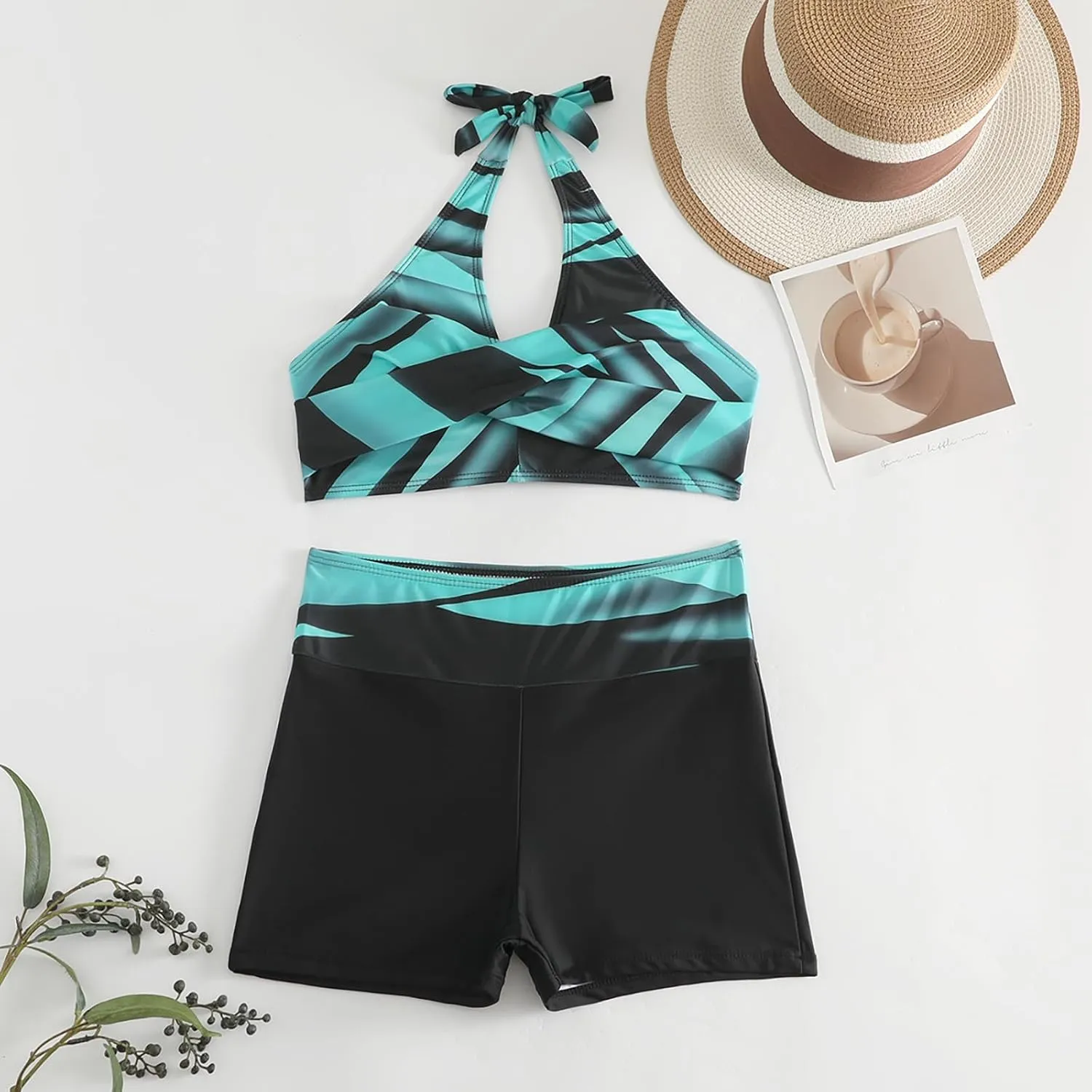 Women's Summer Sexy Bikini Sets Push Up Tie Back Bra with Boyshorts Swim Suits Summer Beach Swimwear