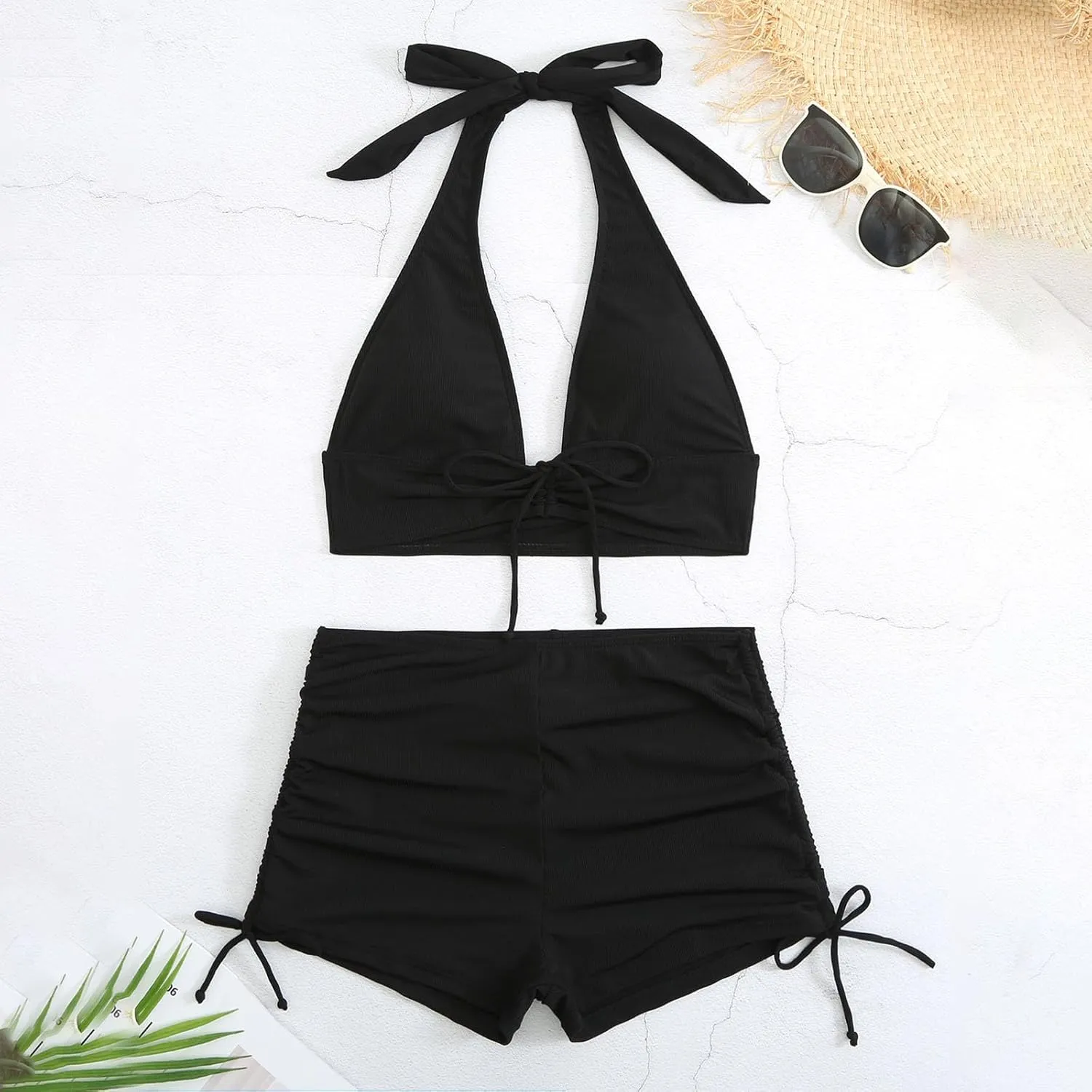 Women's Summer Sexy Bikini Sets Push Up Tie Back Bra with Boyshorts Swim Suits Summer Beach Swimwear