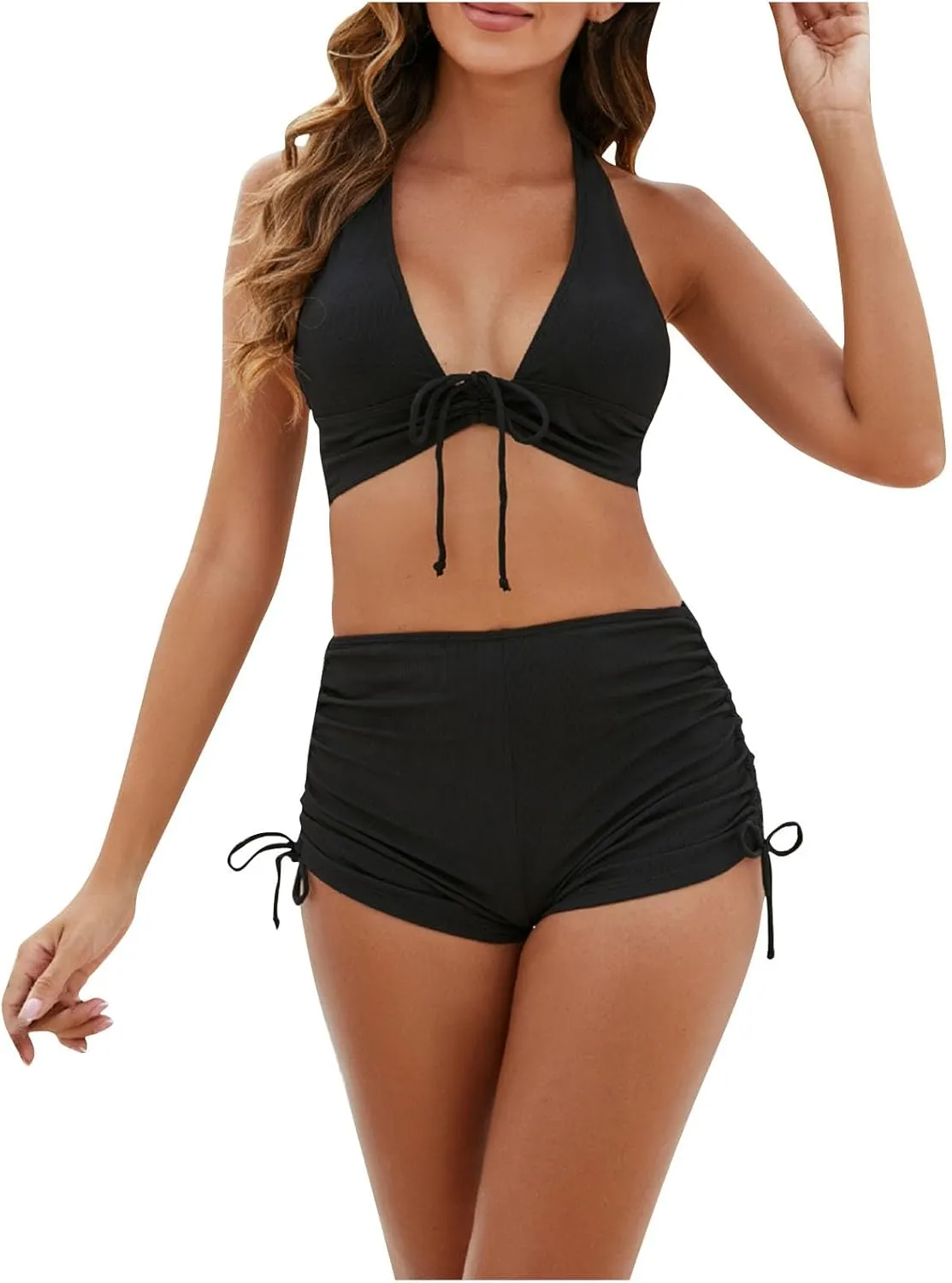 Women's Summer Sexy Bikini Sets Push Up Tie Back Bra with Boyshorts Swim Suits Summer Beach Swimwear