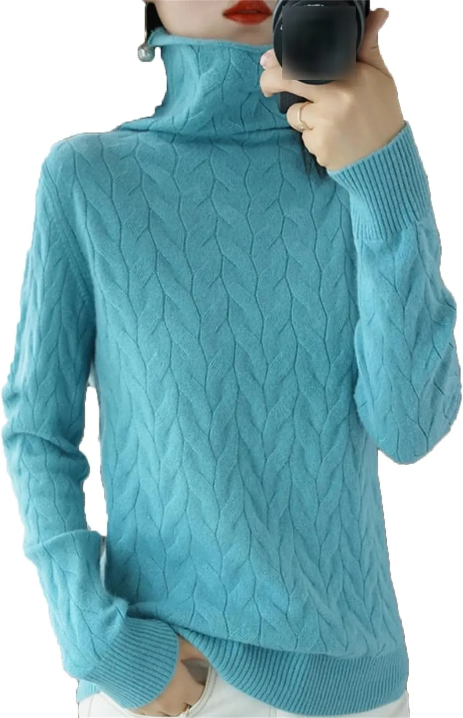 Women's Sweater Wool Blended Pullovers Loose Turtleneck Knit Fashion Jumpers Oversized