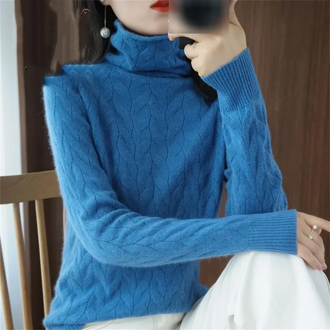 Women's Sweater Wool Blended Pullovers Loose Turtleneck Knit Fashion Jumpers Oversized