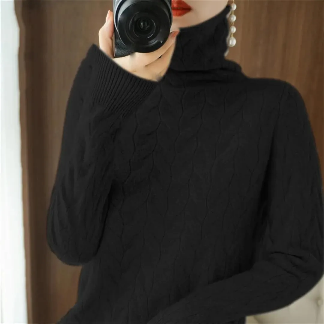 Women's Sweater Wool Blended Pullovers Loose Turtleneck Knit Fashion Jumpers Oversized