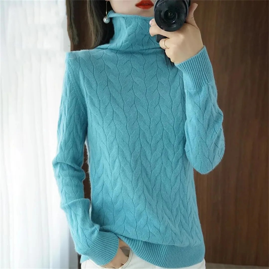 Women's Sweater Wool Blended Pullovers Loose Turtleneck Knit Fashion Jumpers Oversized