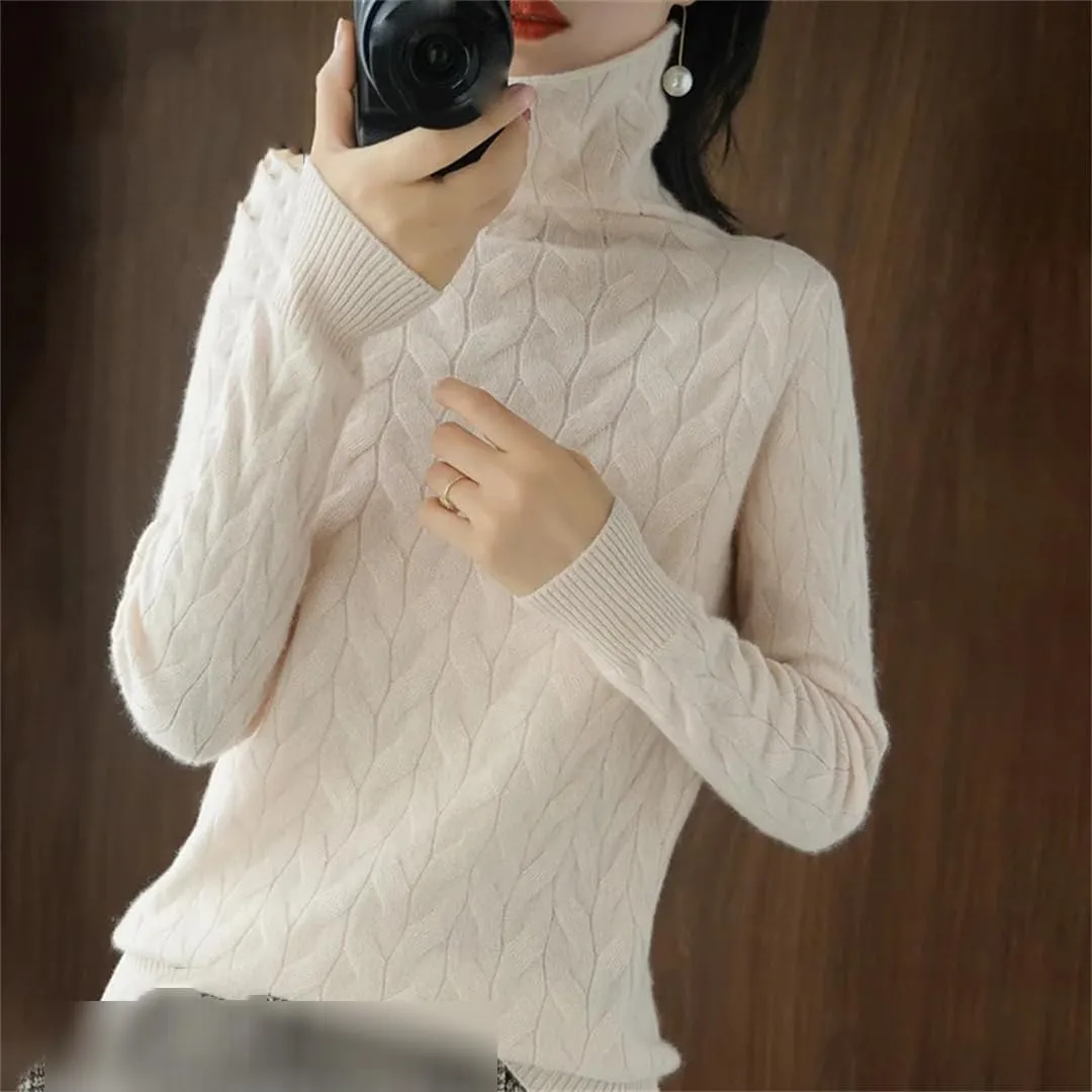 Women's Sweater Wool Blended Pullovers Loose Turtleneck Knit Fashion Jumpers Oversized