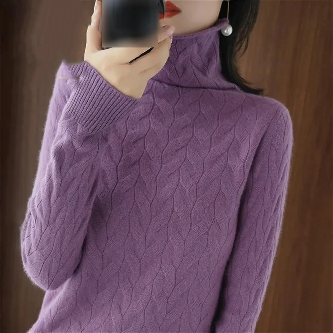 Women's Sweater Wool Blended Pullovers Loose Turtleneck Knit Fashion Jumpers Oversized