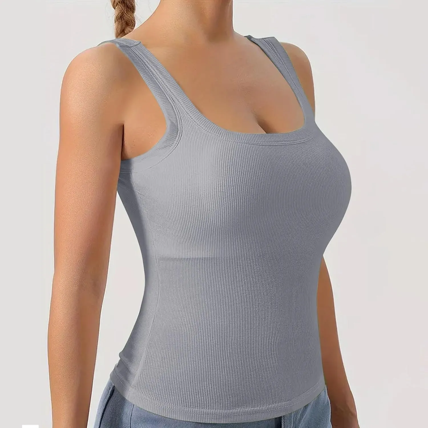 Womens Tank Tops Summer Sleeveless High Neck Ribbed Knit Slim Fitted Blouse Side Ruched Basic Tees Shirts Tank Top
