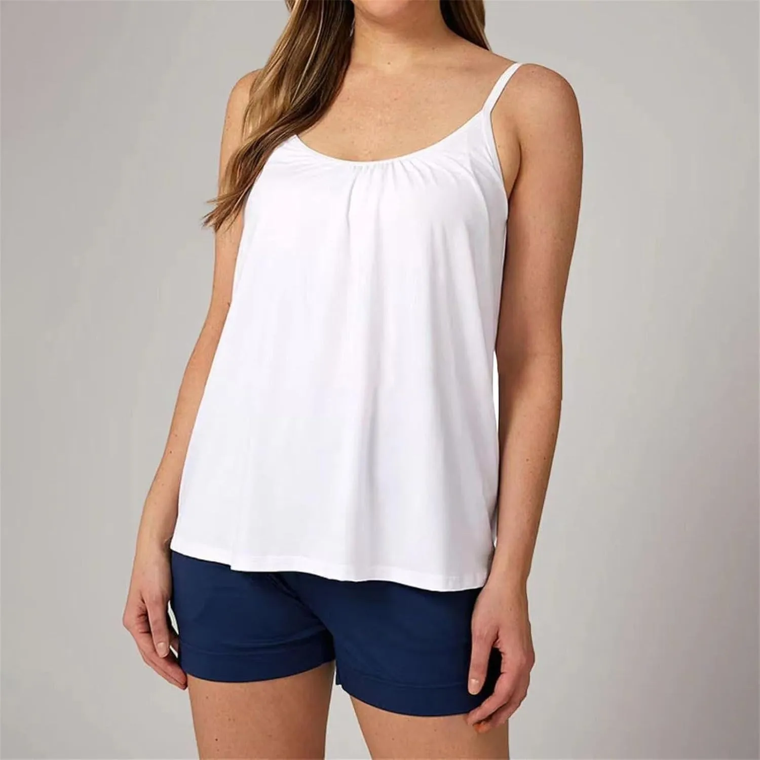 Womens Tank Tops with Built in Bra Modal Camisole with Shelf Bra Adjustable Spaghetti Strap Cami Cotton Undershirt