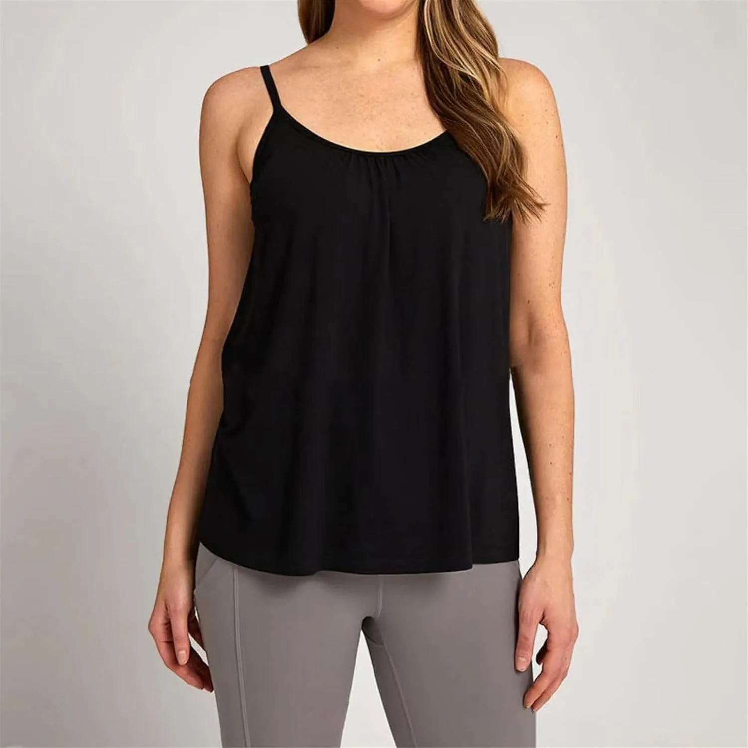 Womens Tank Tops with Built in Bra Modal Camisole with Shelf Bra Adjustable Spaghetti Strap Cami Cotton Undershirt