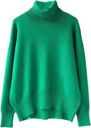 Women's Thick Sweaters Oversize Turtleneck Winter Warm Pullovers Knitted Women Tops