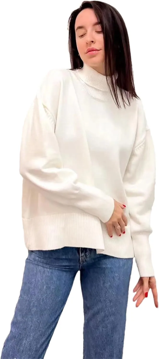 Women's Turtleneck Loose Oversize Sweater Knitted Top Long Sleeve Pullovers Jumpers