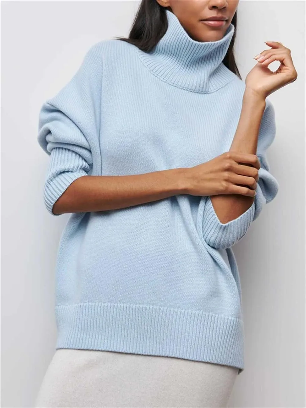 Women's Turtleneck Loose Oversize Sweater Knitted Top Long Sleeve Pullovers Jumpers