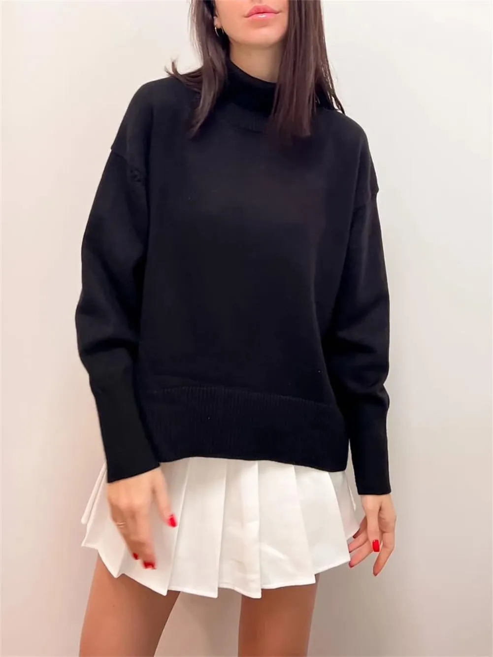 Women's Turtleneck Loose Oversize Sweater Knitted Top Long Sleeve Pullovers Jumpers