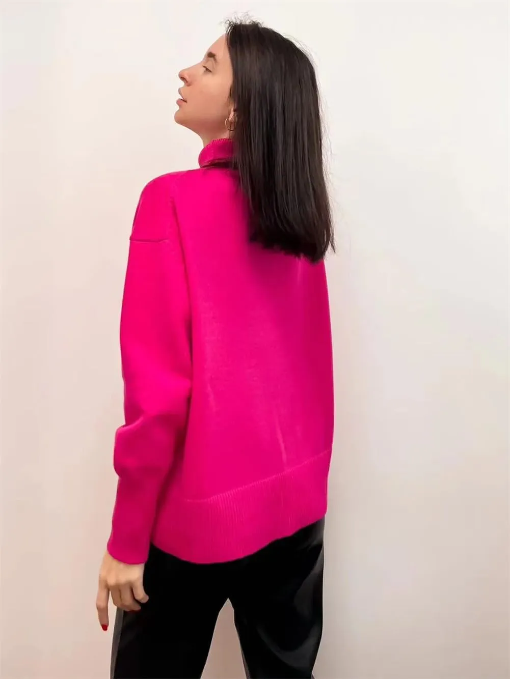 Women's Turtleneck Loose Oversize Sweater Knitted Top Long Sleeve Pullovers Jumpers