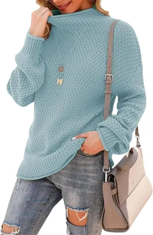Women's Turtleneck Oversized Sweaters Batwing Long Sleeve Loose Chunky Knit Pullovers
