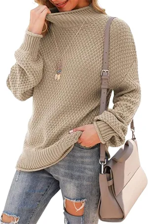 Women's Turtleneck Oversized Sweaters Batwing Long Sleeve Loose Chunky Knit Pullovers