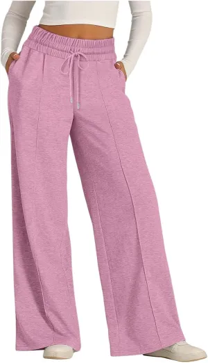 Womens Wide Leg Sweatpants High Waist Cotton Baggy Casual Drawstring Sports Athletic Sweat Pants with Pockets