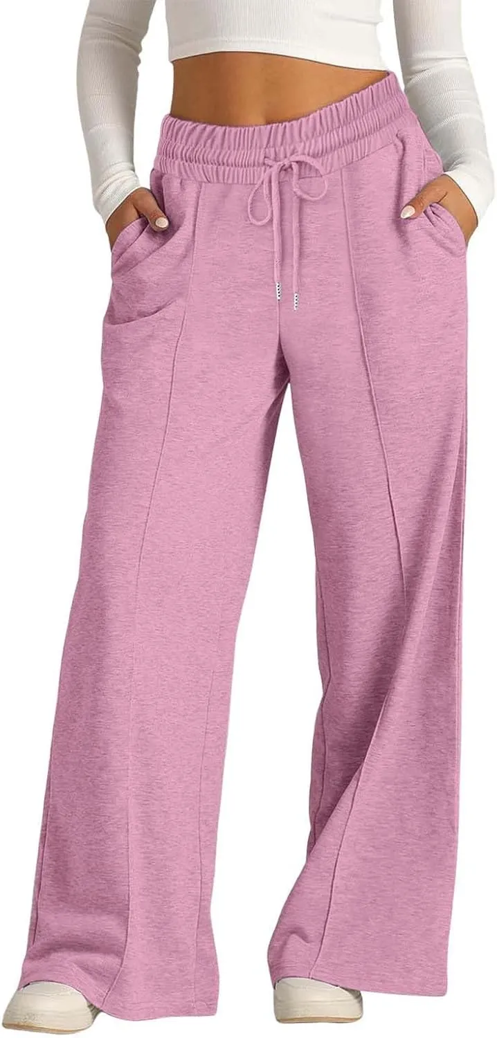 Womens Wide Leg Sweatpants High Waist Cotton Baggy Casual Drawstring Sports Athletic Sweat Pants with Pockets