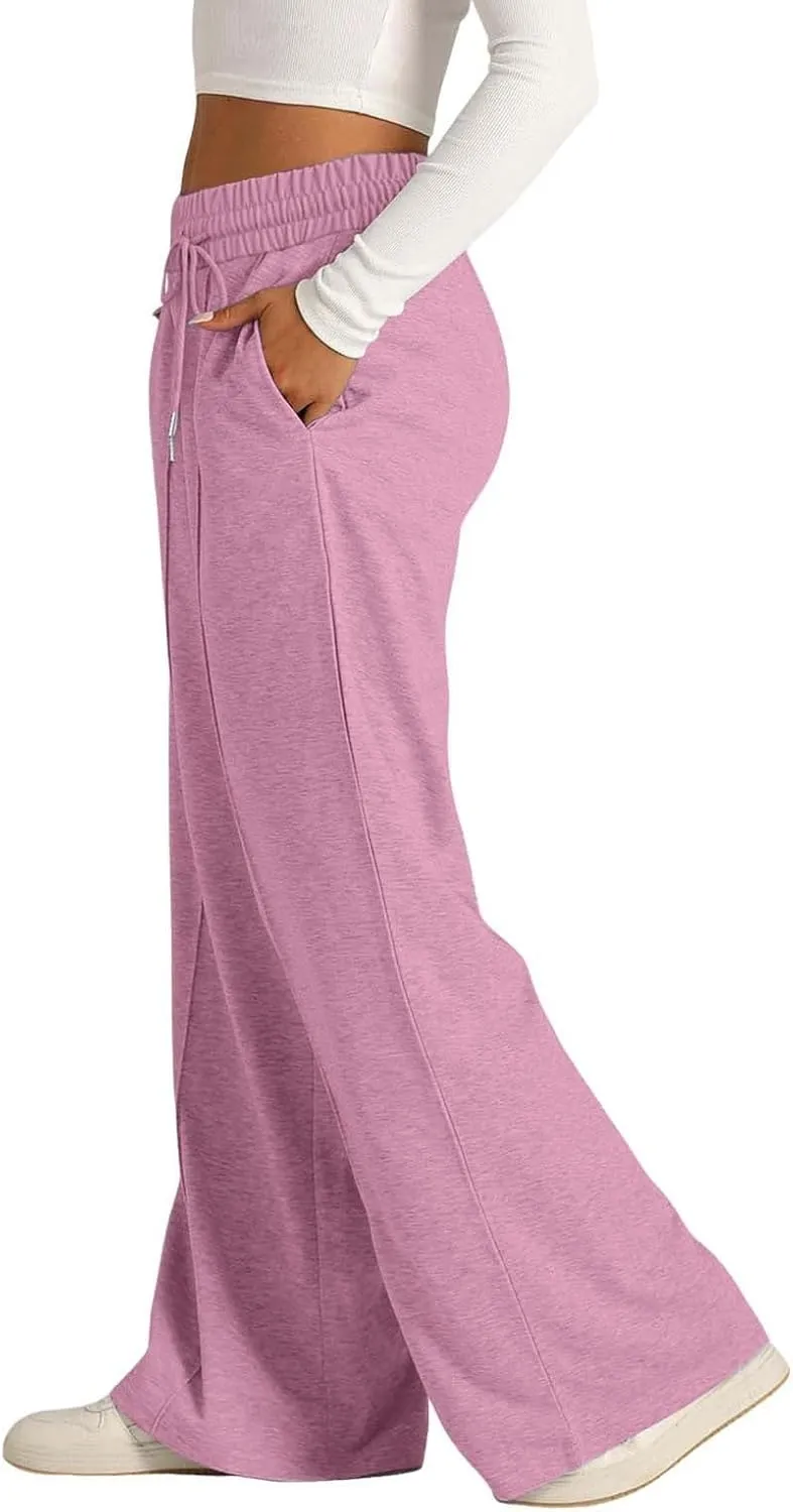 Womens Wide Leg Sweatpants High Waist Cotton Baggy Casual Drawstring Sports Athletic Sweat Pants with Pockets